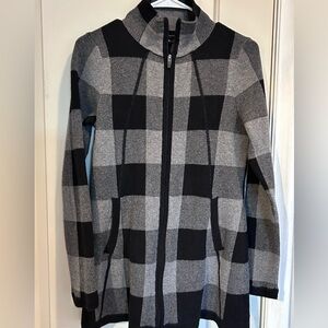 Adrienne Vittadini Black Check Zip-Front Knit Jacket